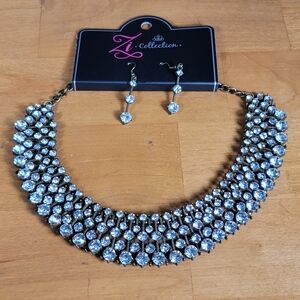 Dazzling Brass and Rhinestone Necklace Set